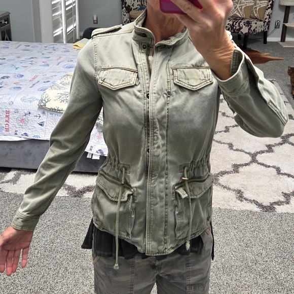 Lucky Brand Light Green Sturdy  Military Jacket Cargo Cinched XS S 36" 25" - Picture 6 of 9